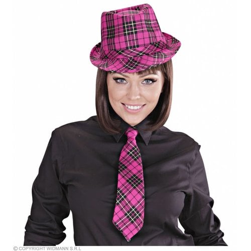 Widmann Fedora Roze Met Tartan Print