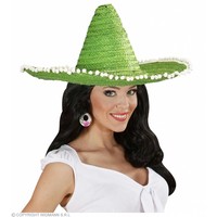 Sombrero 50Cm Groen Met Pom Poms