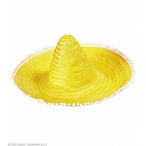 Sombrero 50Cm Geel Met Pom Poms