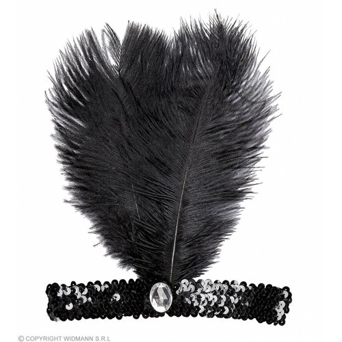 Hoofdband Zwart Met Marabou En Edelsteen