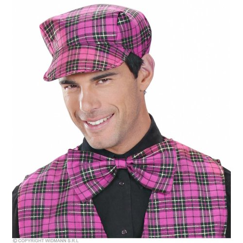 Tartan Hoedje Roze Met Strik