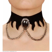 Widmann Choker Fluweel Met Zwarte Gemsteen En Ketting