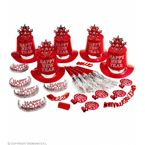 Widmann Red Happy New Year Party Kit Voor 10 Personen