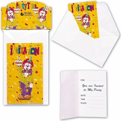 Widmann 6 Uitnodigingen Clown Met Enveloppe