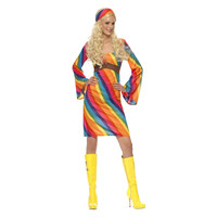 Smiffys Regenboog Hippie Kostuum - Veelkleurig