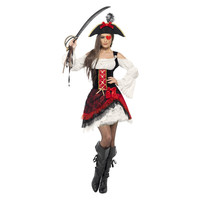 Smiffys Glamoureuze Dames Piraat Kostuum - Rood