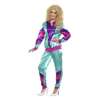 Smiffys 80 trainingspak dames - multicolor glimmend