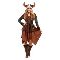 Smiffys Viking Barbaar Koningin Kostuum - Bruin