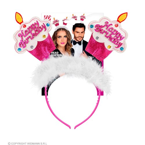 Widmann Hoofdband Happy Birthday Cake, Roze/Wit