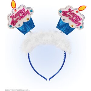 Hoofdband Happy Birthday Cake, Blauw/Wit