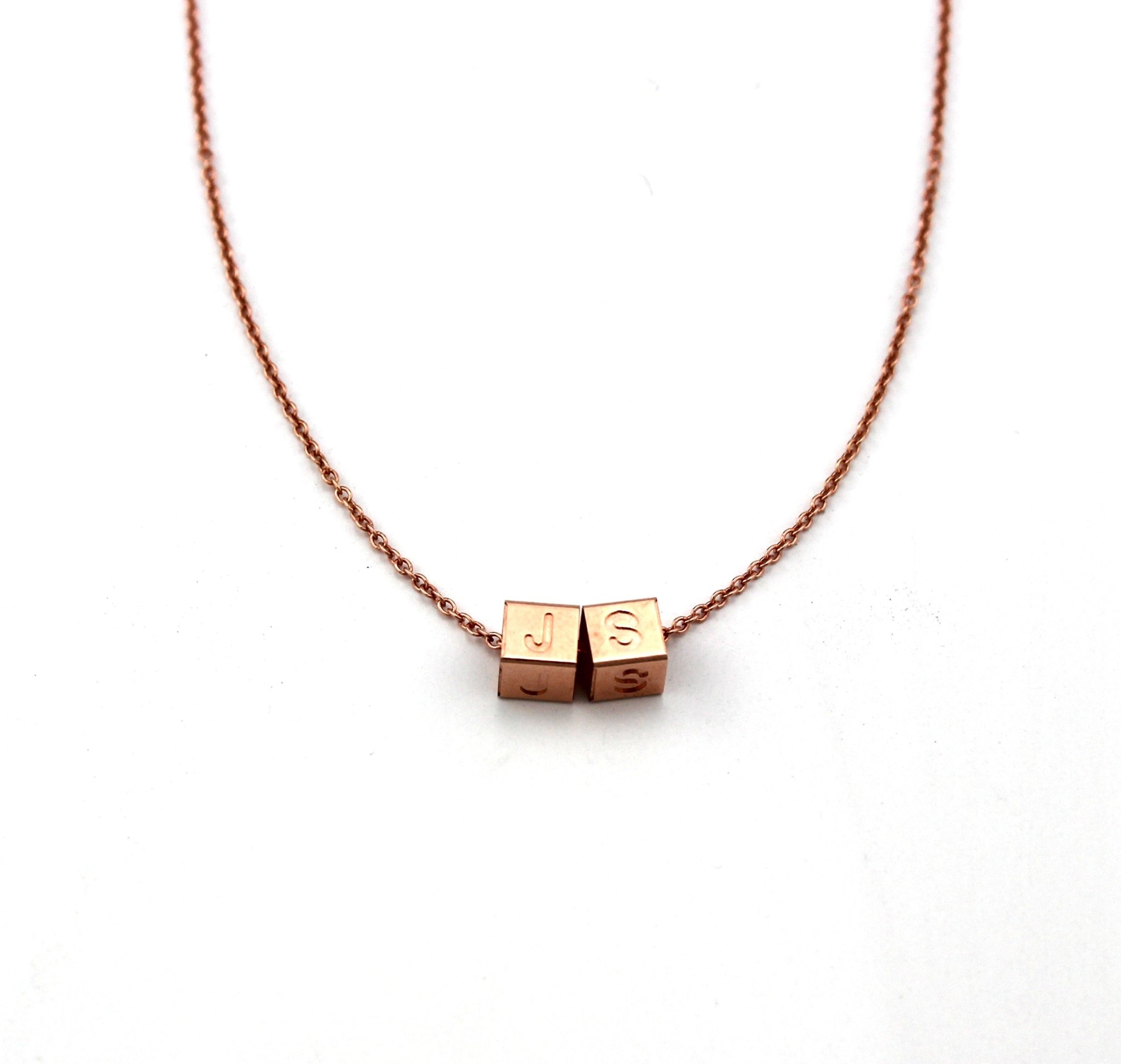 Just Franky Just Franky Rose gold Cube Necklace met twee cubes