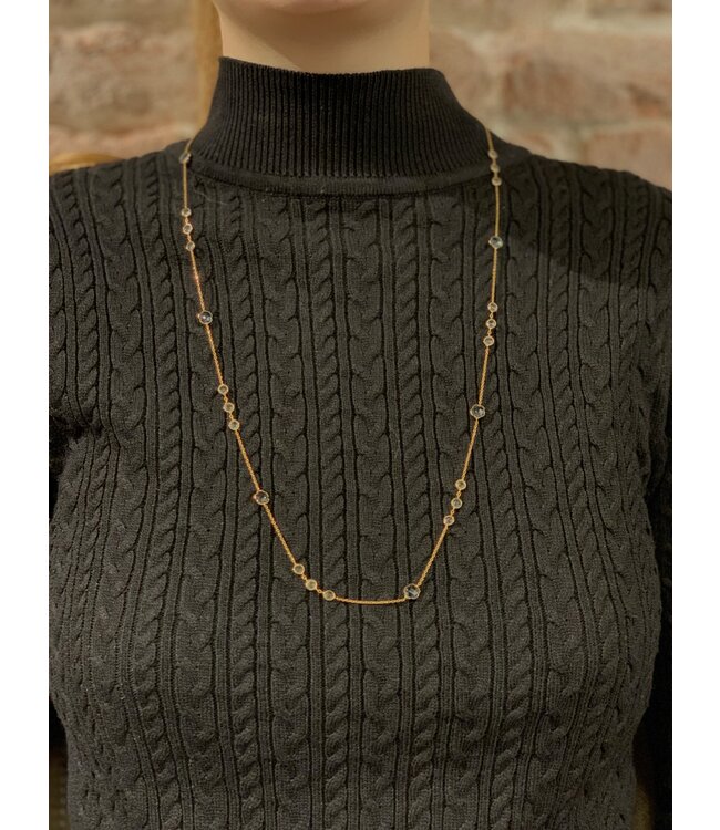 Excellent geelgouden collier met blauwe topaas