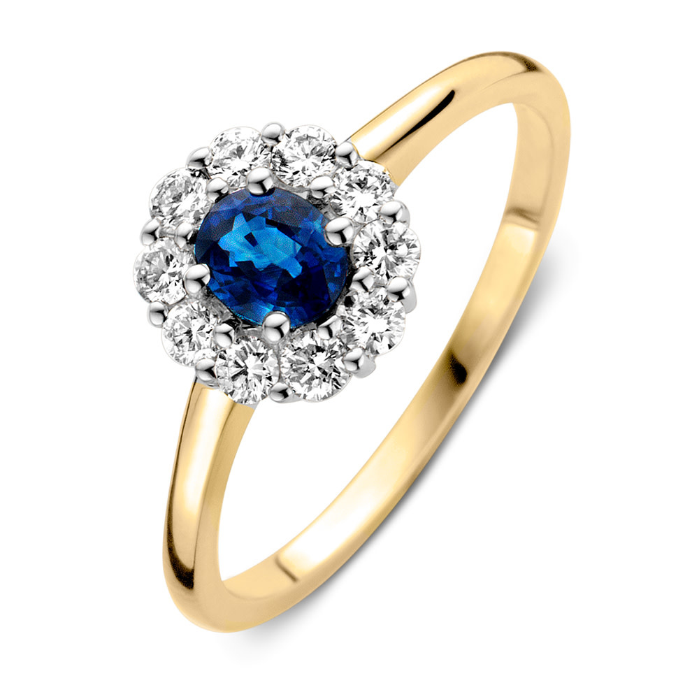 Excellent Jewelry Excellent geelgouden ring met saffier en briljant RP137027
