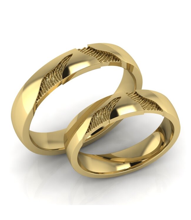Touche trouwringen vingerafdruk en diamant geelgoud  TOUTR4