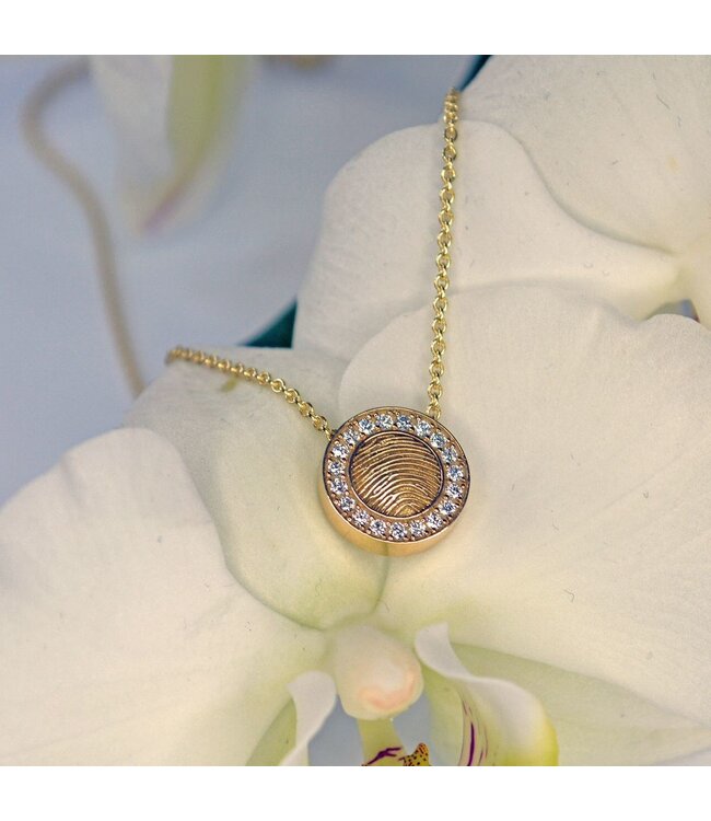 Touche hanger rondje vingerafdruk geelgoud met diamant (lab)  TOUH8