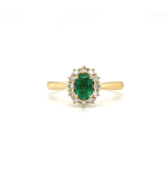ROEMER ring 18K geelgoud entourage met Smaragd 0.46ct en diamant 0,26ct 55