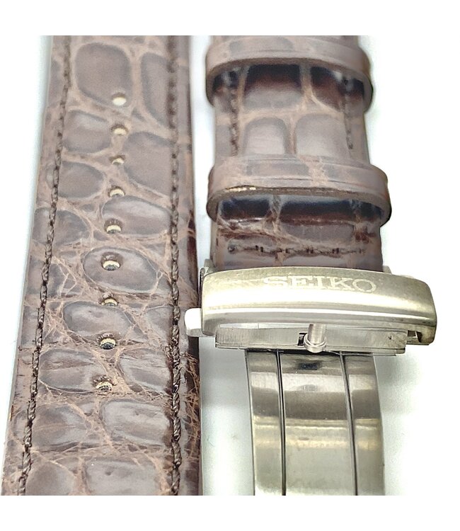 Seiko horlogeband bruin krokodillenleder met vouwsluiting voor SPB059J1