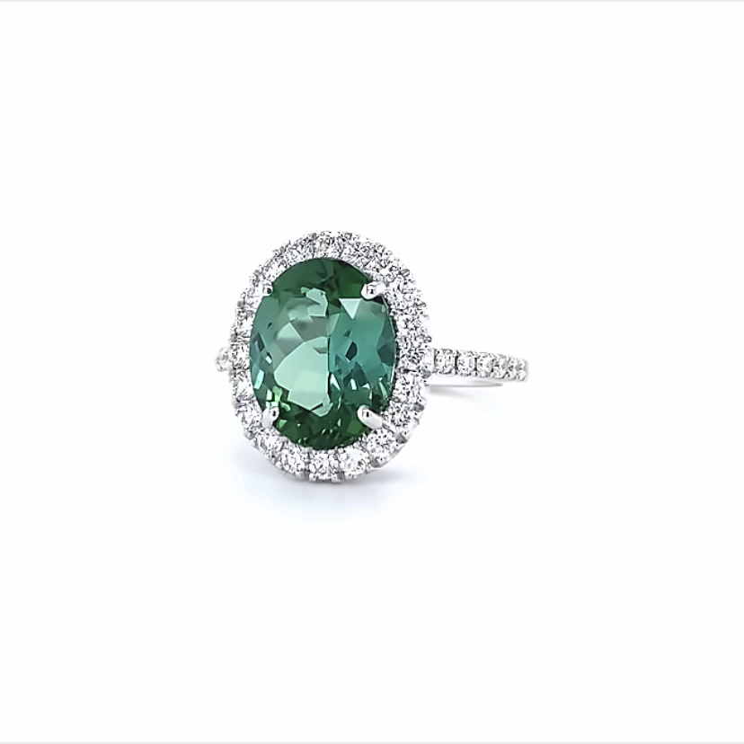 Positano Positano witgouden ring met groene Toermalijn en diamant