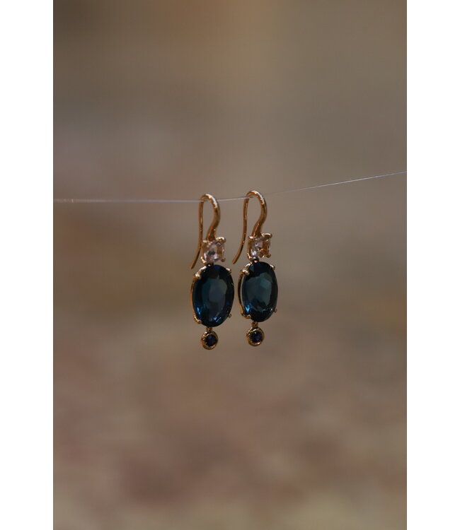 Positano roségouden oorhangers met Morganiet en London Blue Topaas