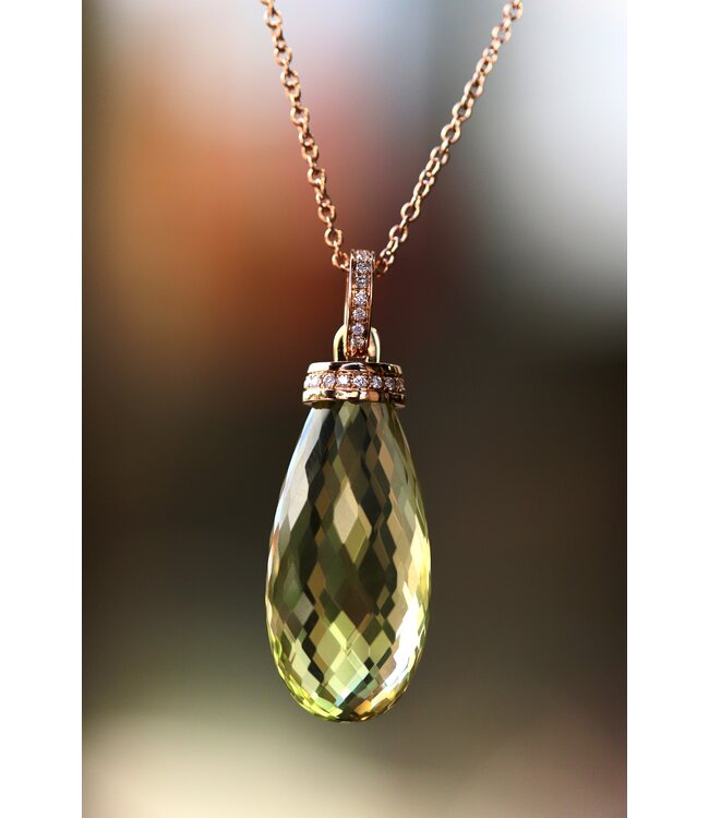 Positano roségouden hanger Gocciolare met lemonkwarts en diamant