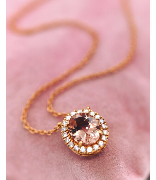 Positano roségouden ketting met Morganiet en diamant
