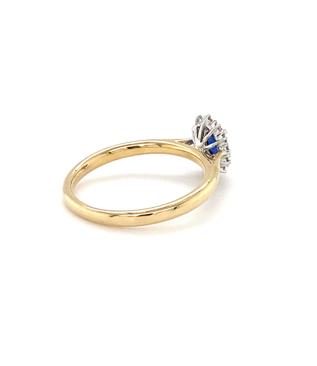 ROEMER ring 14K geelgoud entourage saffier 0.31ct en diamant 0.15ct 53