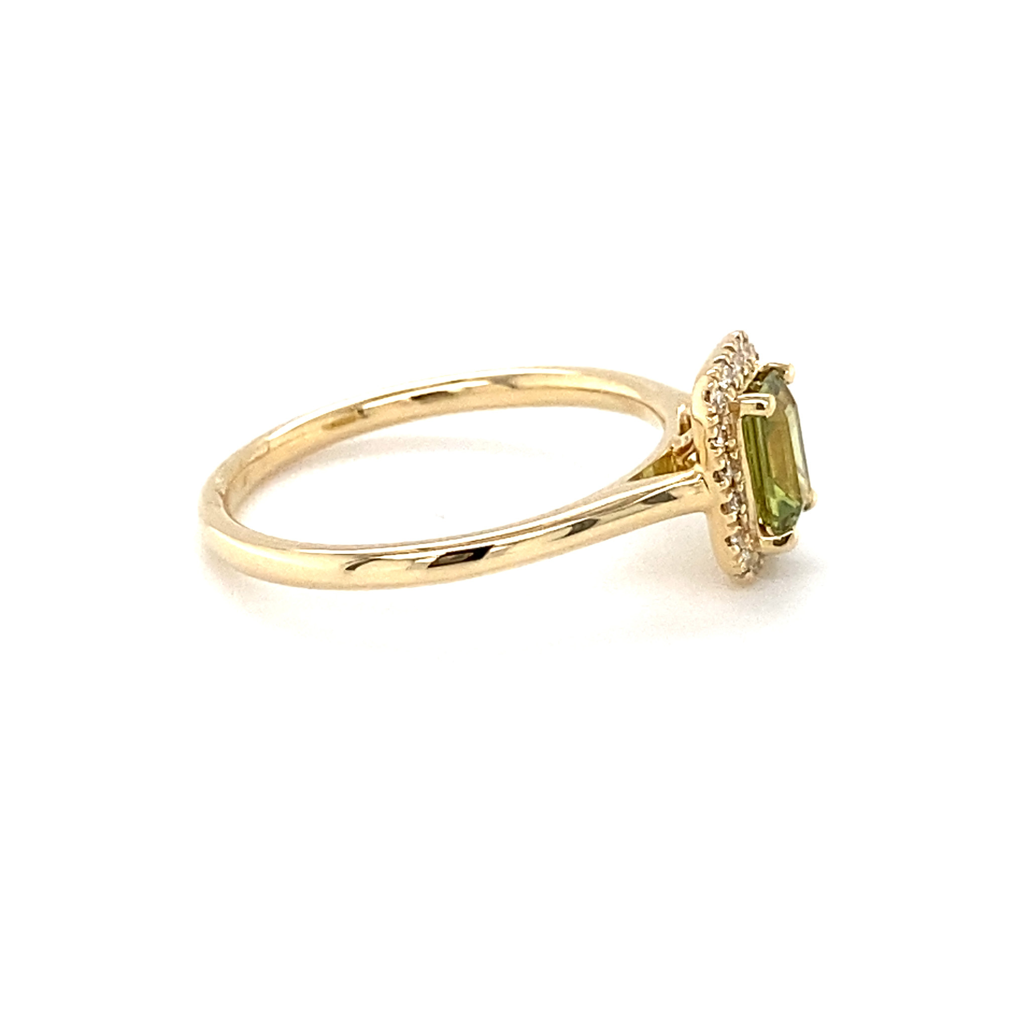 ROEMER ROEMER ring 14K geelgoud rechthoek entourage groene saffier 0.61ct met diamant 0.09ct 53