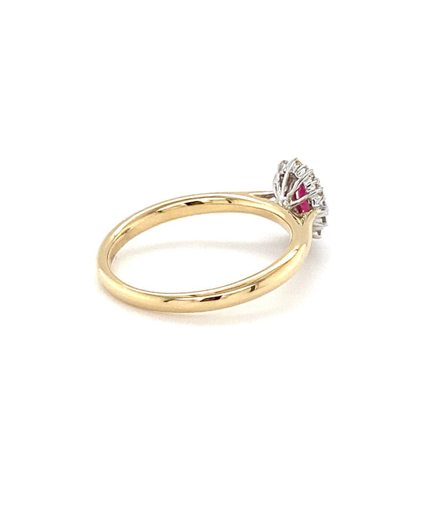 ROEMER ring 14K geelgoud entourage robijn 0.31ct en diamant 0.15ct 53