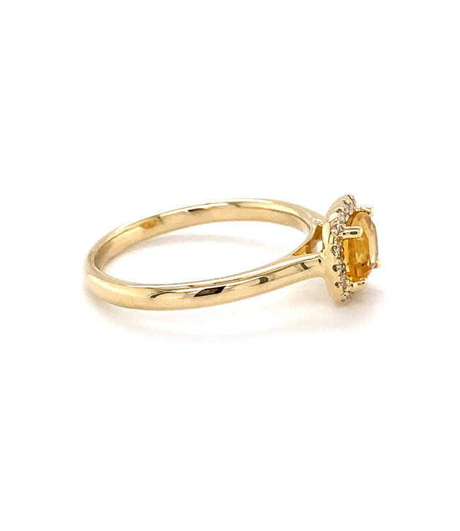 ROEMER ring 14K geelgoud vierkant entourage citrien met diamant 0.11ct 57