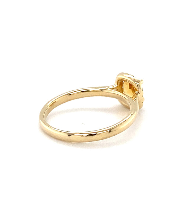 ROEMER ring 14K geelgoud vierkant entourage citrien met diamant 0.11ct 57
