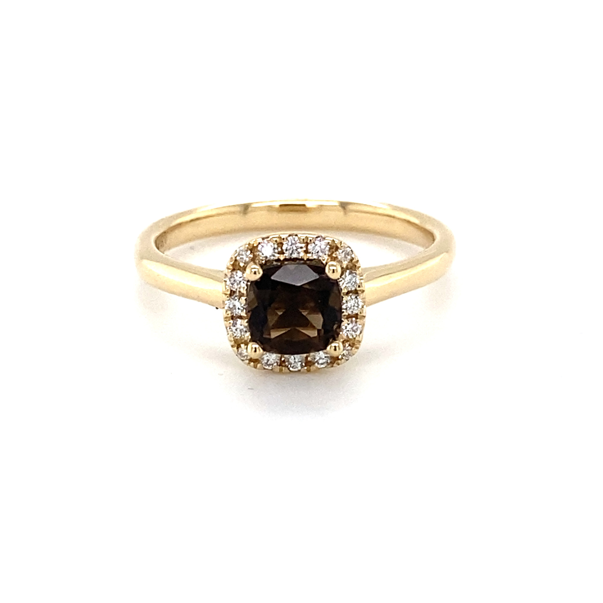 ROEMER ROEMER ring 14K geelgoud vierkant entourage rookkwarts met diamant 0.11ct 57