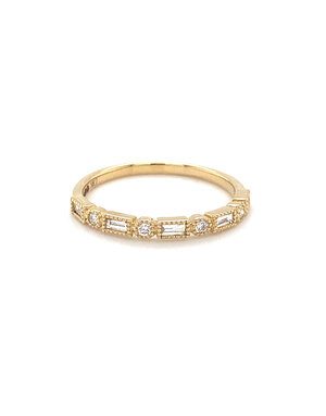ROEMER ROEMER ring 14K geelgoud  vintage look met baguette en briljant geslepen diamant 0.22ct 57