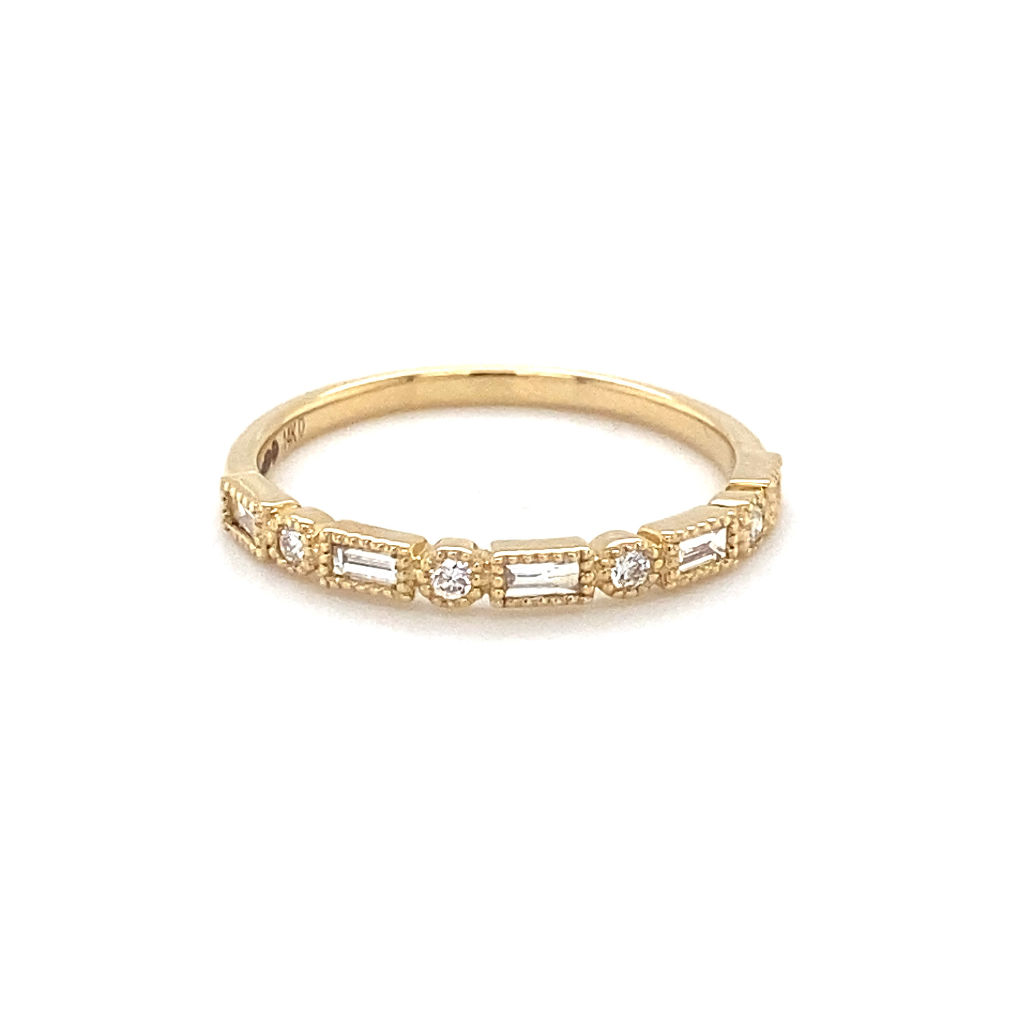 ROEMER ROEMER ring 14K geelgoud  vintage look met baguette en briljant geslepen diamant 0.22ct 57