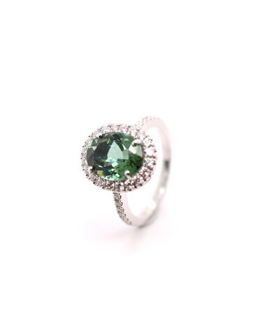 Positano Positano witgouden ring met groene Toermalijn en diamant