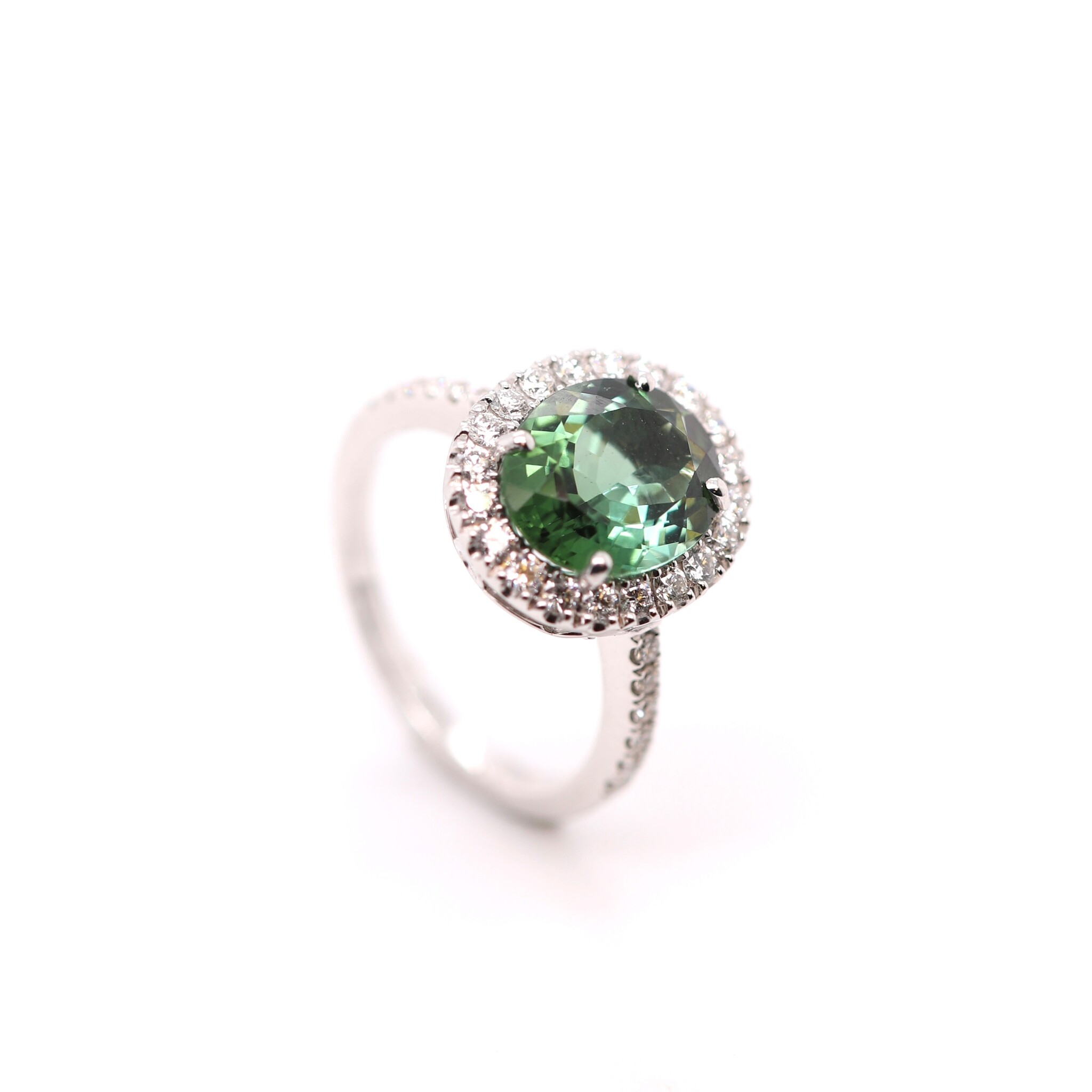 Positano Positano witgouden ring met groene Toermalijn en diamant