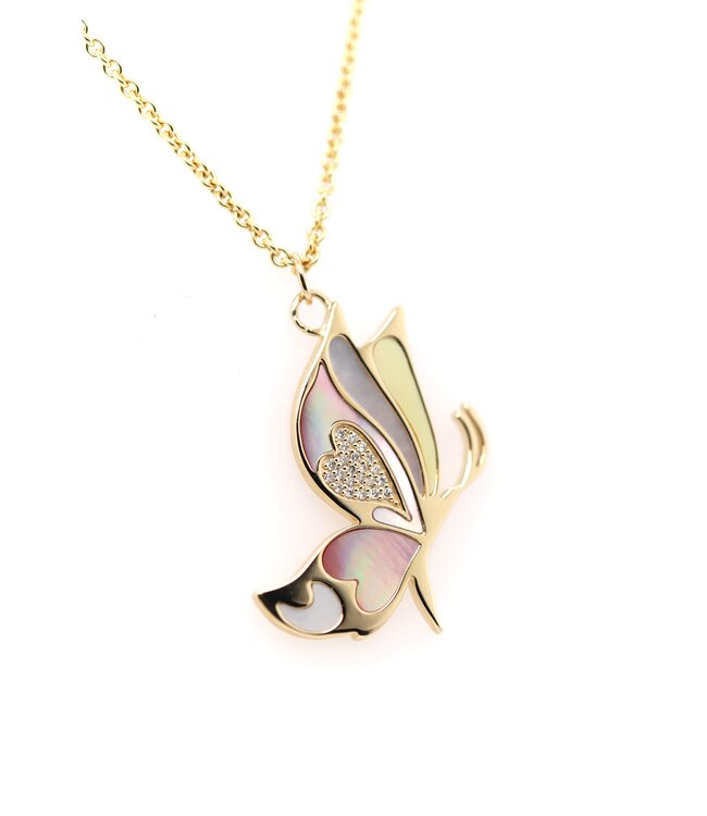Roemer hanger vlinder goud 14k met parelmoer en diamant