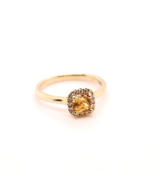 ROEMER ROEMER ring 14K geelgoud vierkant entourage citrien met diamant 0.11ct 57