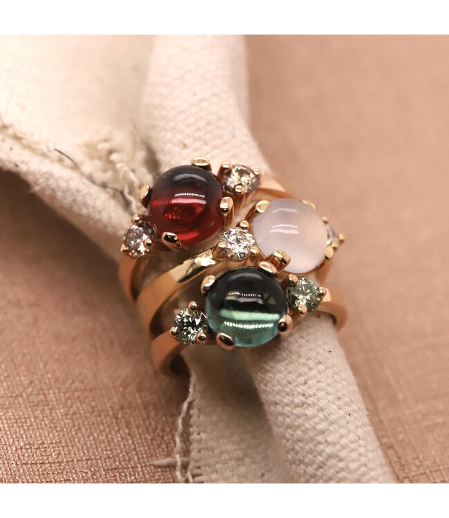 ROEMER by Bregje ring Solance 18K rosegoud met granaat en bruine diamant