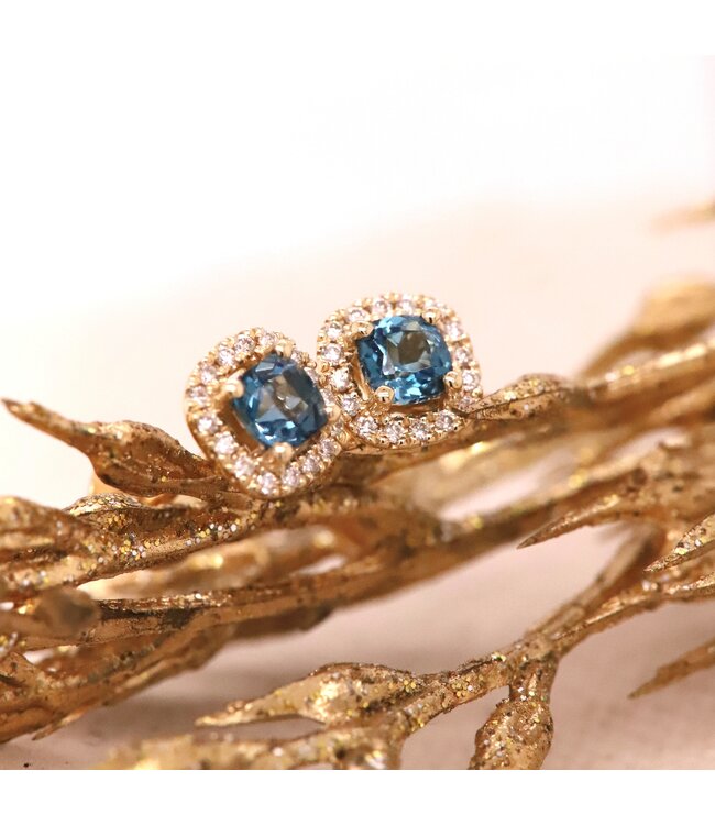 ROEMER oorstekers 14k geelgoud met London Blue topaas 0,49ct en diamant 0,09ct