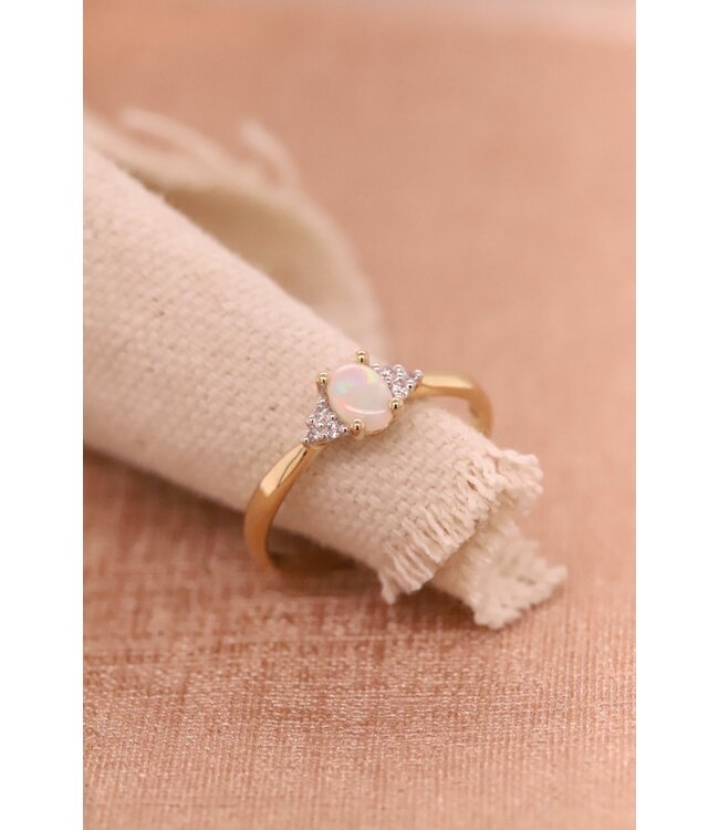 Passione ring goud 14k met Opaal en diamant 0.07ct maat 56