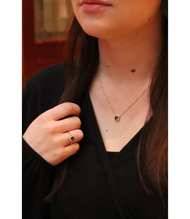 ROEMER collier met hanger 14k geelgoud Rookkwarts 0,72ct en diamant 0,14ct