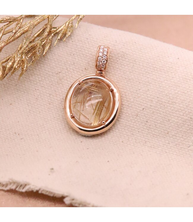 Positano hanger 18k roségoud met 0.14ct diamant en 11.21ct Rutielkwarts 6543/PRUT