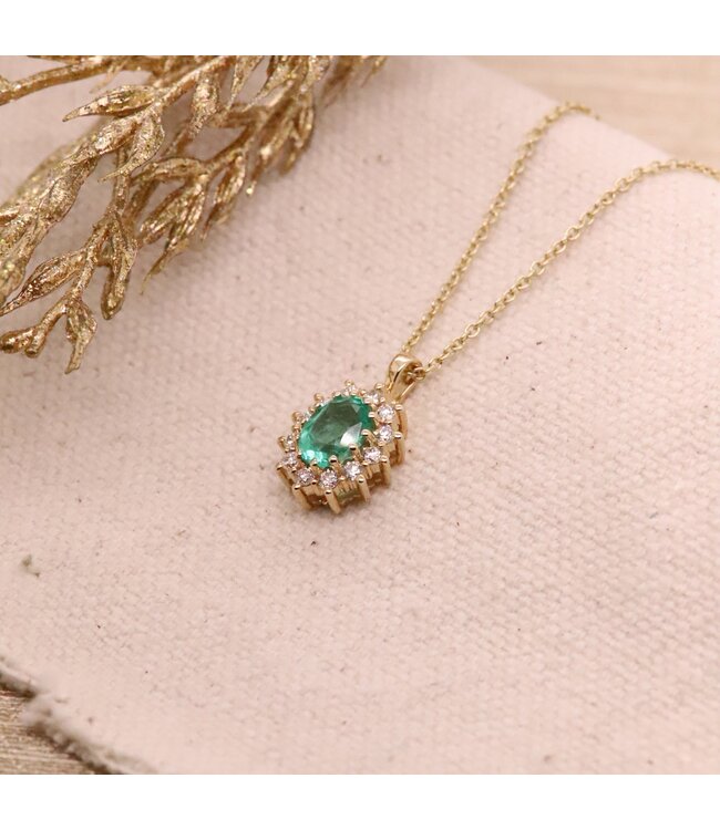 Positano collier14k goud met 0.29ct diamant & 0.88ct smaragd