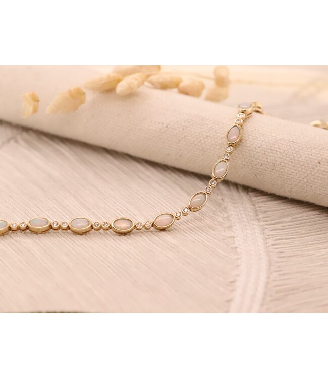 Roemer armband goud 14k met opaal en diamant 0.35ct