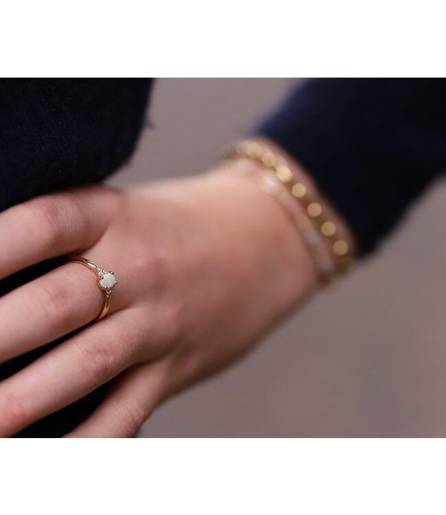 Passione ring goud 14k met Opaal en diamant 0.07ct maat 56