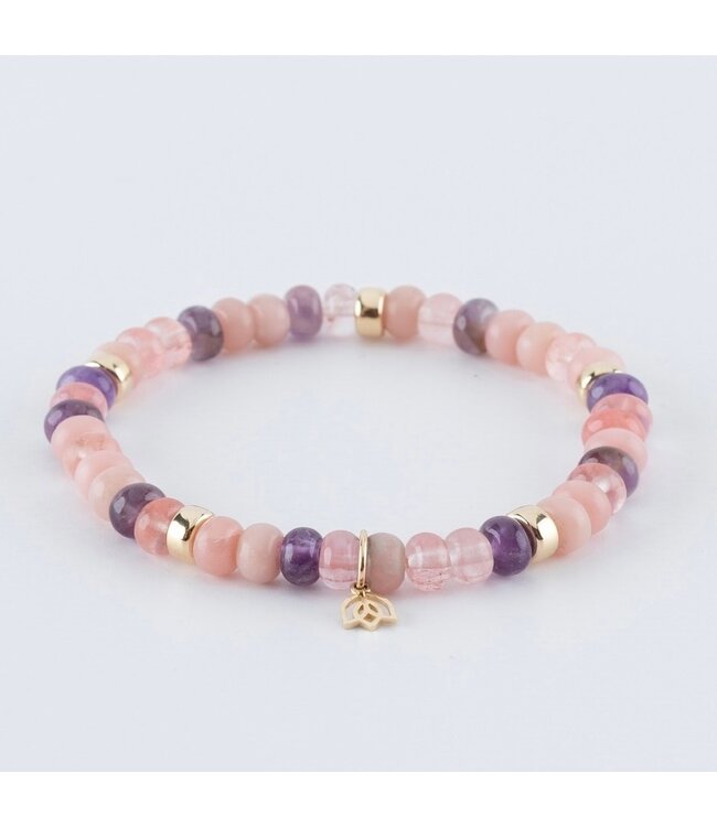 Y&G armband rozekwarts, amethist en rhodochrosiet 14k goud SP0021