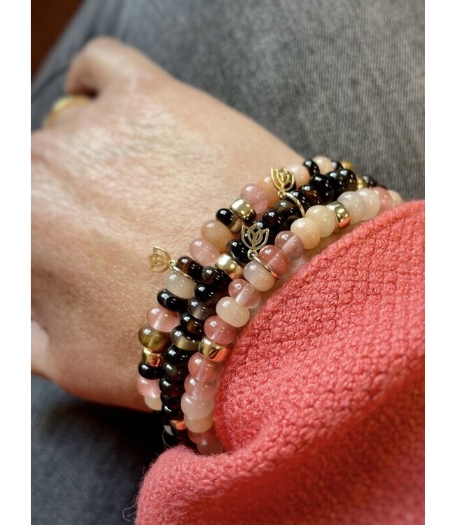 Y&G armband Rookkwarts, aventurijn en toermalijn 14k goud SP0005