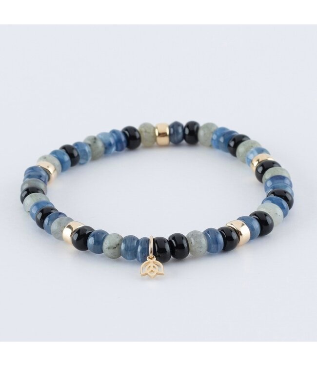 Y&G armband onyx, labradoriet en kyaniet 14k goud SP0037