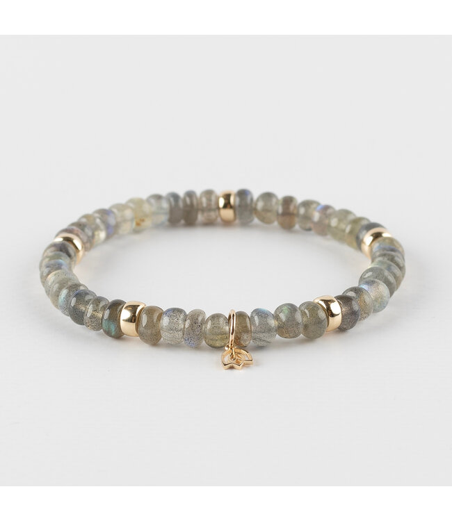 Y&G armband labradoriet en 14k gouden beads 7038