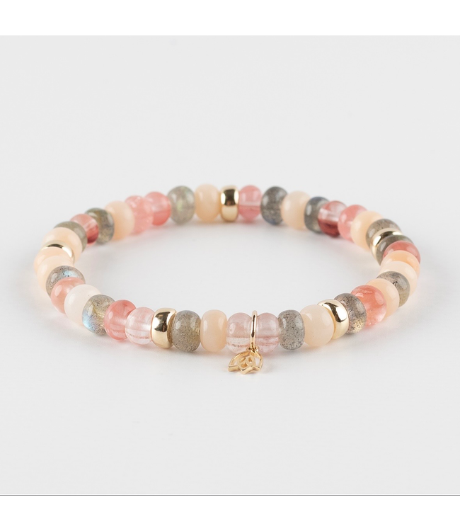 Y&G armband labradoriet, aventurijn en rozekwarts 14k goud SP0050